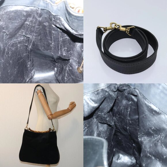 GUCCI Bamboo Hand Bag Suede 2way Black Gold 001 123 1577 Auth 93210 - Picture 13 of 14